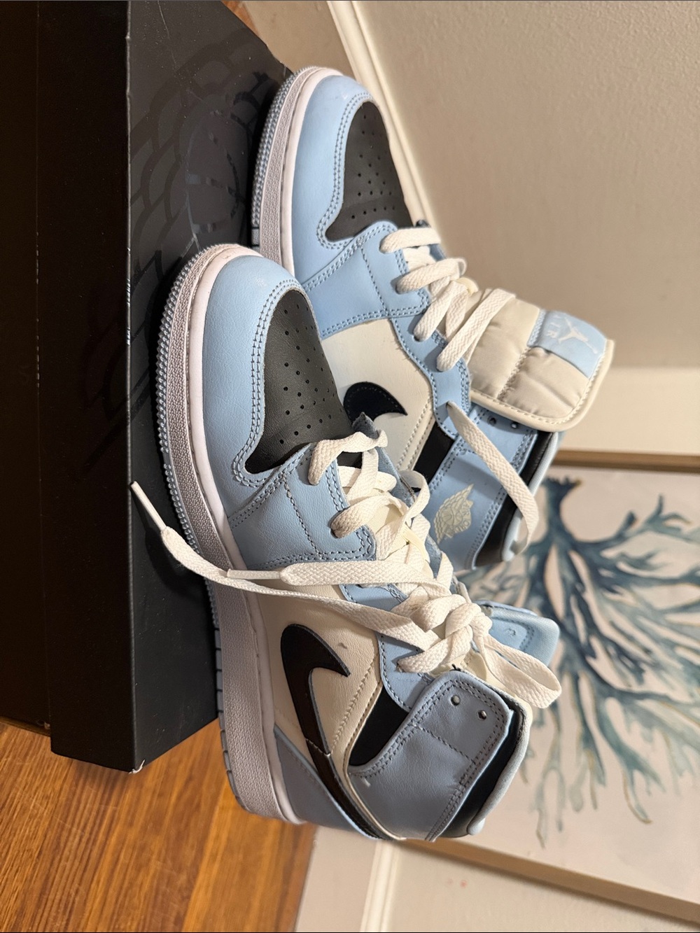 Jordan Kids Mid-Top Sneakers in Light Blue, Black and White